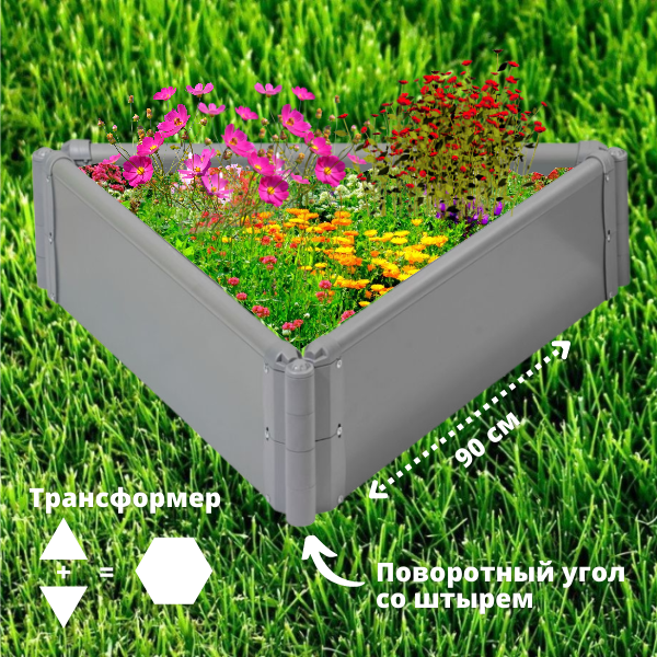 Клумба-трансформер ЭкоГрядка пластиковая с поворотным углом 3 х 0,9 м (три панели по 90 см, высота 22 см) Клумба ЭкоГрядка 3 х 0,9 м