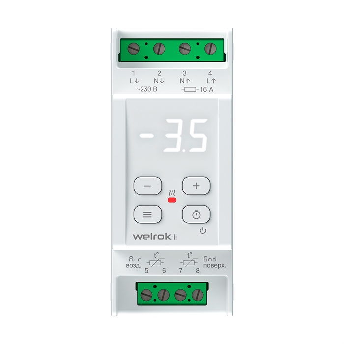 Программируемый терморегулятор Welrok li, встроенный и выносной датчики температуры, встраиваемый / накладной, 16 А li